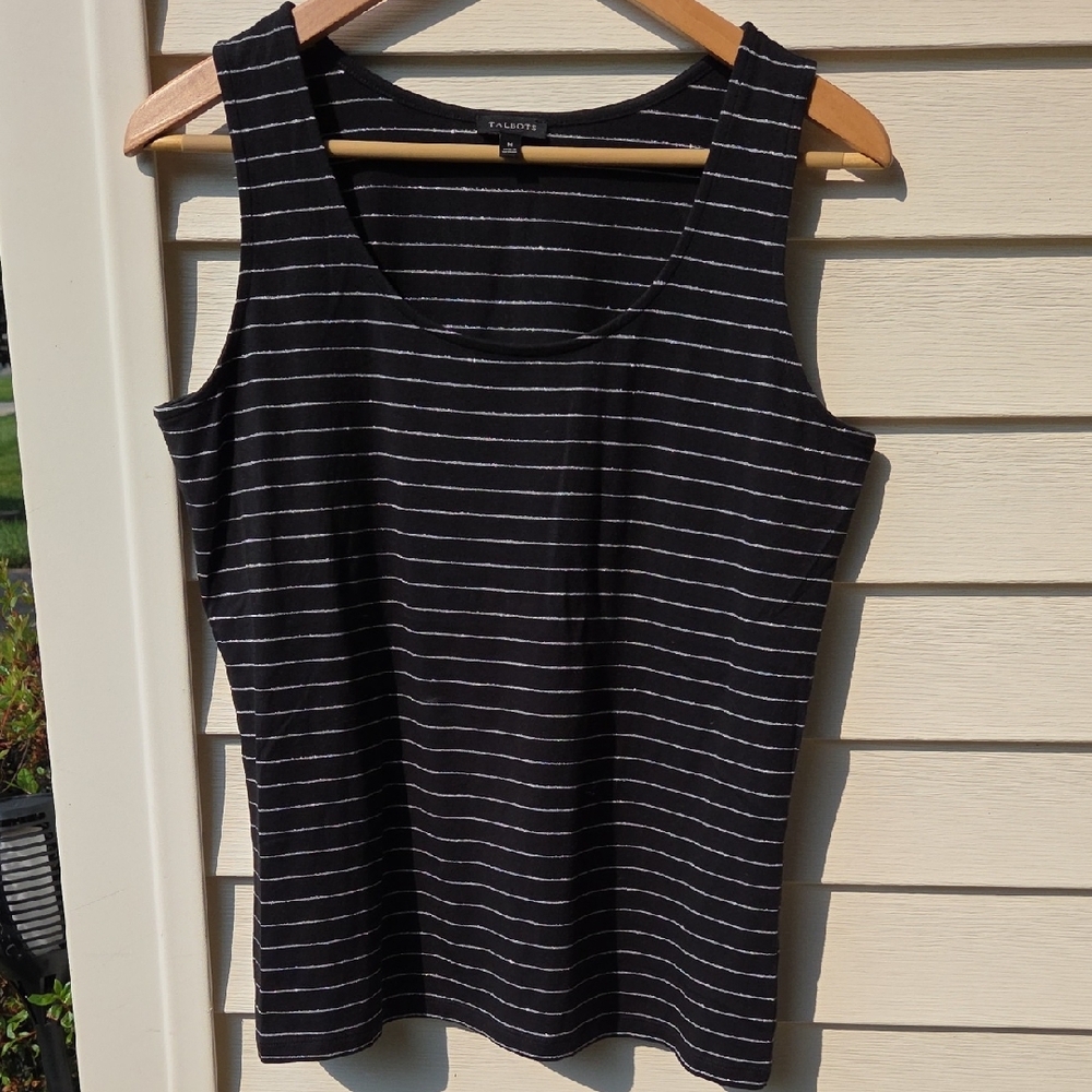 Talbots Sparkly Silver & Black Sleeveless Tank Top Medium